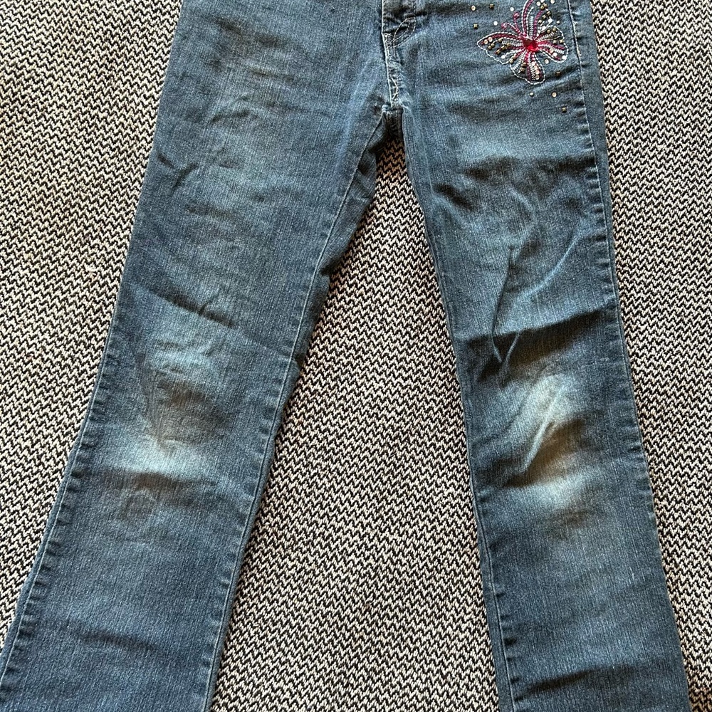 Route 66 Skinny Boot Kids Blue Jeans with Embroidery